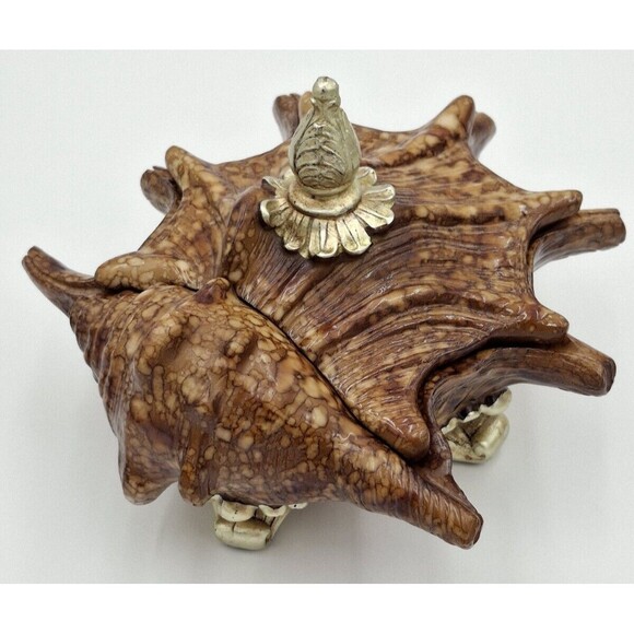 Shell Decorative Beach Decor Conch Trinket Box with Lid  Jewelry Key Dish Resin - Picture 10 of 16